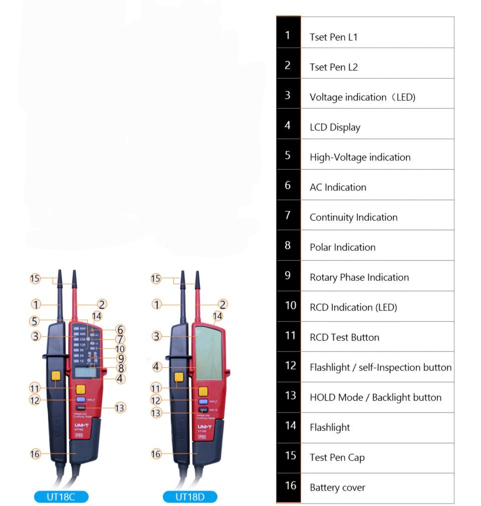 Прозвонка индикатор напряжения тестер UNI-T UT15B UT15C UT18C UT18D