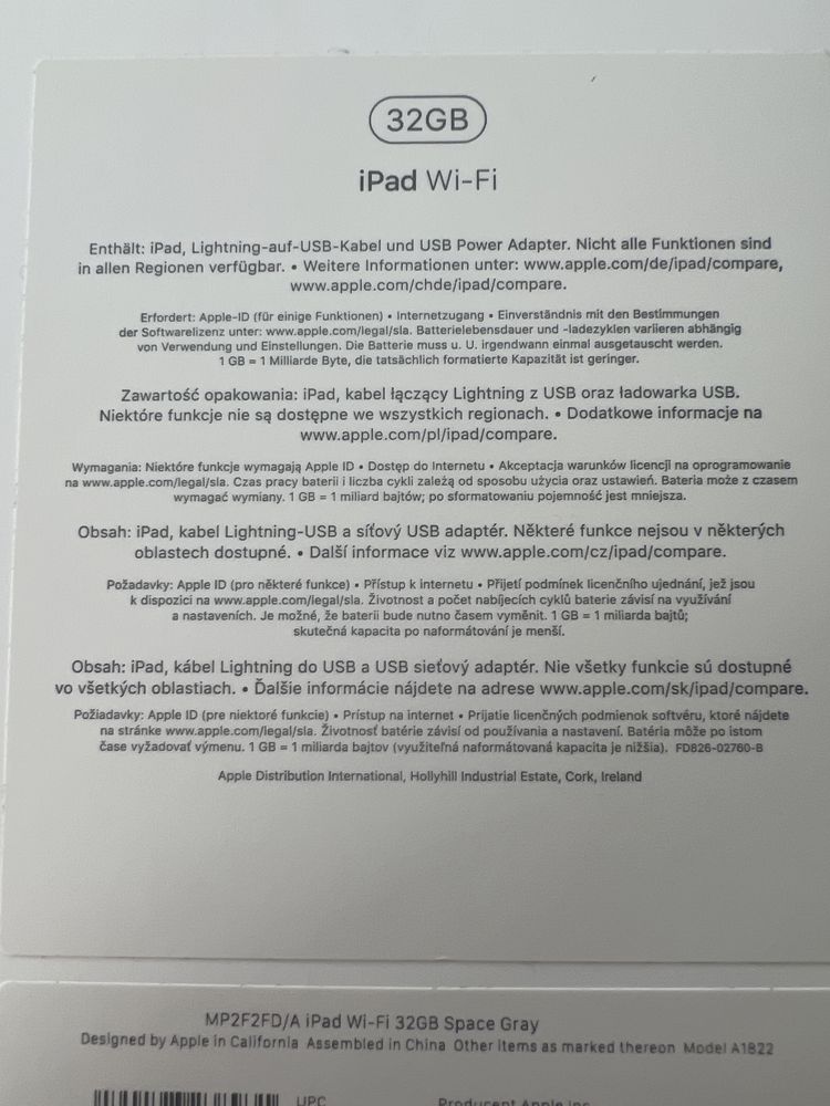 Oryginalne pudełko do Apple iPad 5 Wi-Fi 32GB Space Gray