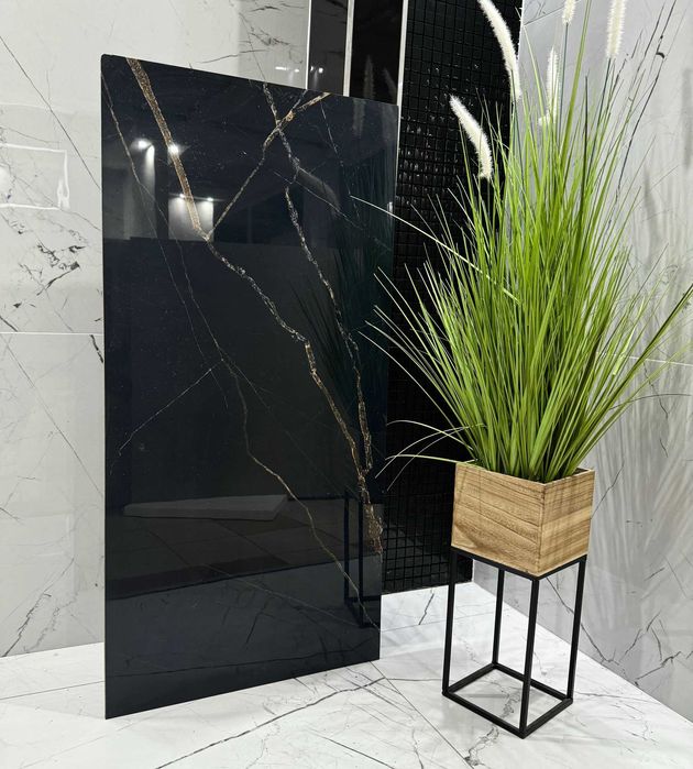 Ciemne płytki marmuropodobne POLER ze złotą żyłą 120x60 POŁYSK gat. 1