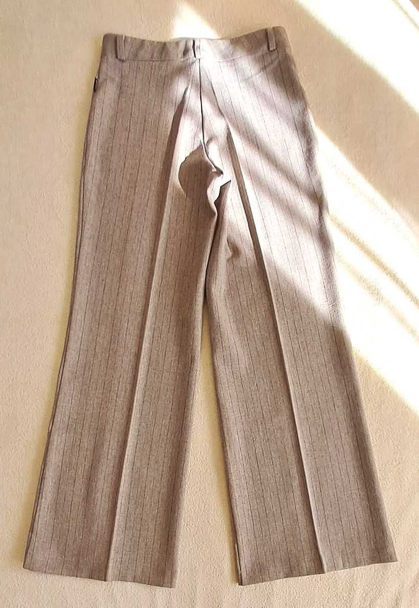 Beżowe spodnie w paski dzwony retro vintage M/S wysoki stan viscose