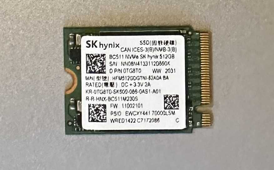 Dysk SSD M2 NVMe 512GB 2230 z laptopa Dell a adapterem