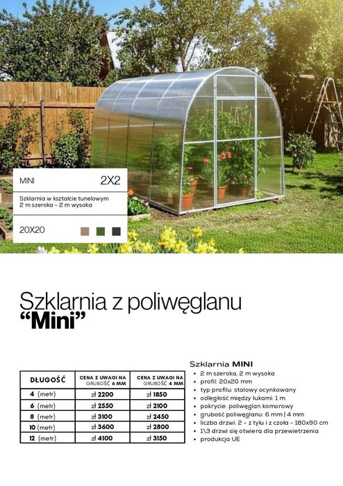 Szklarnia z poliwęglanu tunel/domek 3x4 3x6 3x8 3x10 3x12