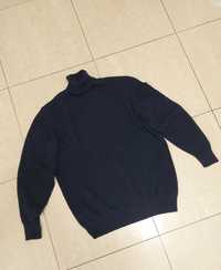 Sweter golf r XL wełna granatowy