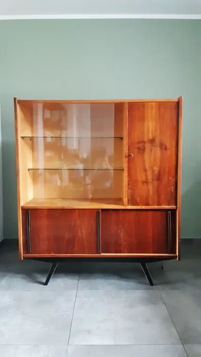 Piękna witrynka biblioteczka fornir retro vintage PRL