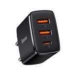 compact szybka ładowarka sieciowa 2x usb usb-c 30w 3a pd qc czarny