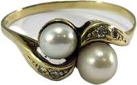 Piękny złoty pierścionek z perełkami 585 rozmiar 25