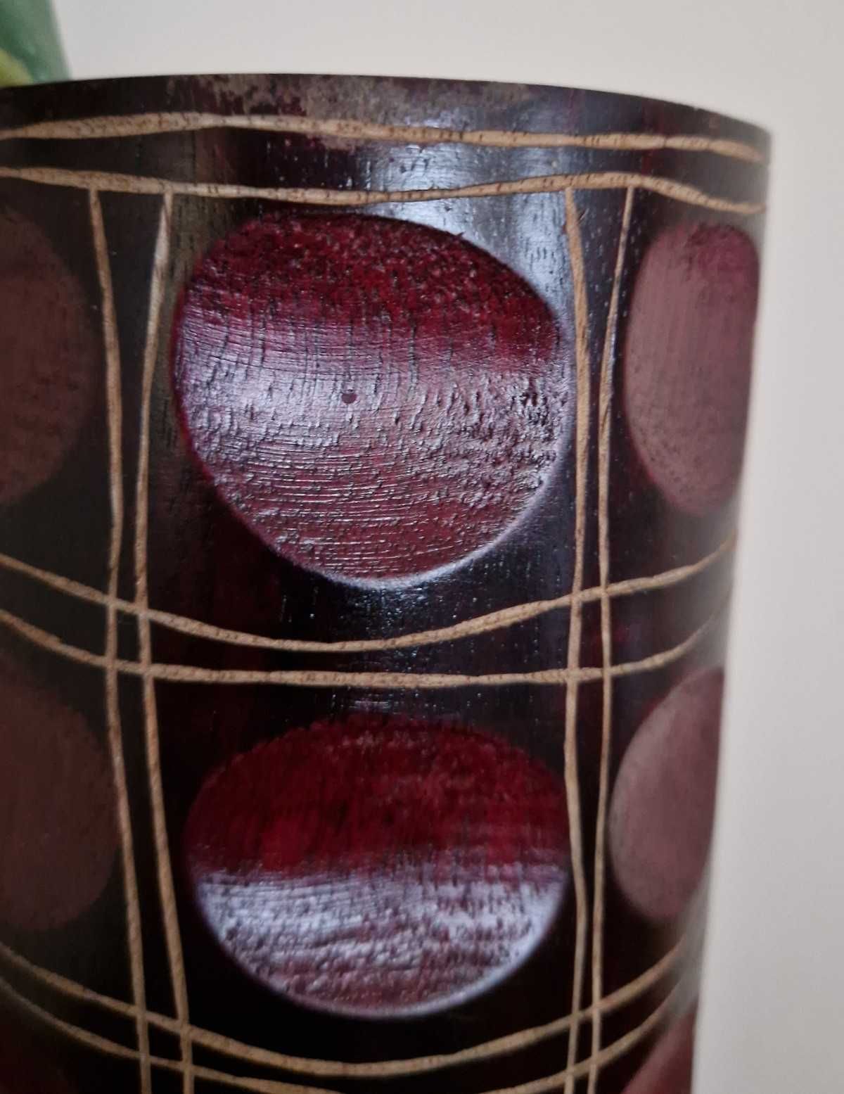 Wazon z drewna mango - kolor wenge i bordowe kropy