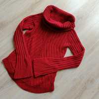 Czerwony sweter bawełna golf dzianina Zara M ciepły święta wiosna zima