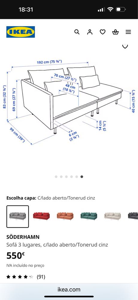 Sofá SÖDERHAMN IKEA como novo.
