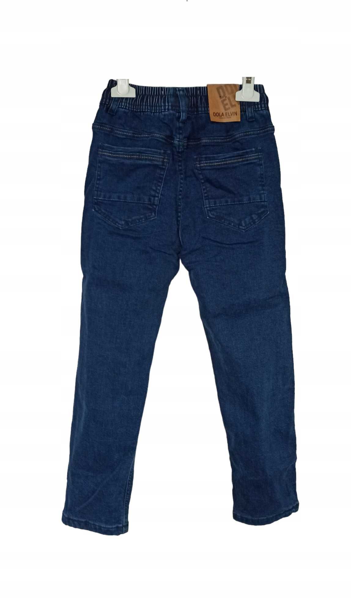 Spodnie Jeans miękkie elastyczne GUMA ocieplane polarem nowy 158-164