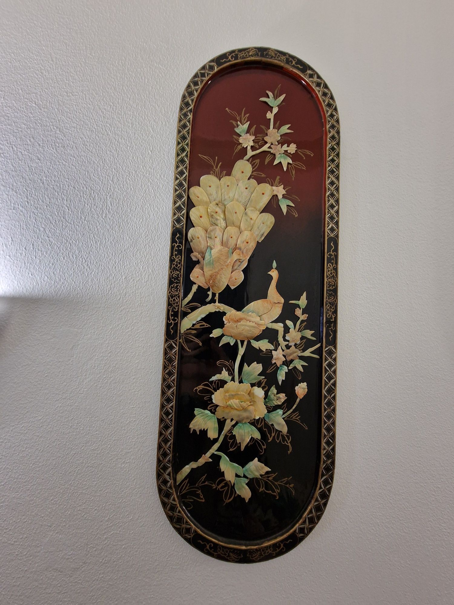 Quadros orientais em laca com madrepérola – conjunto 4 peças