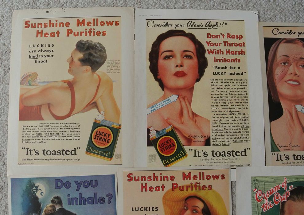 9 reklam prasowych VINTAGE LUCKY STRIKE z lat 1930-33