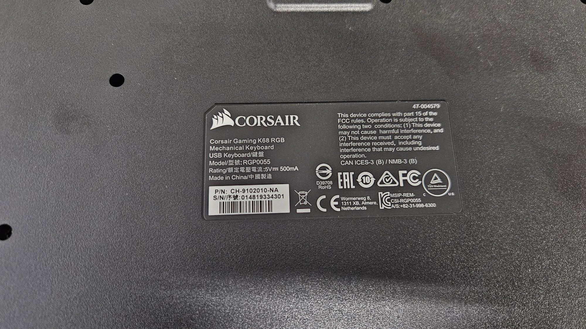 Klawiatura mechaniczna  Corsair K68 RGB MX RED