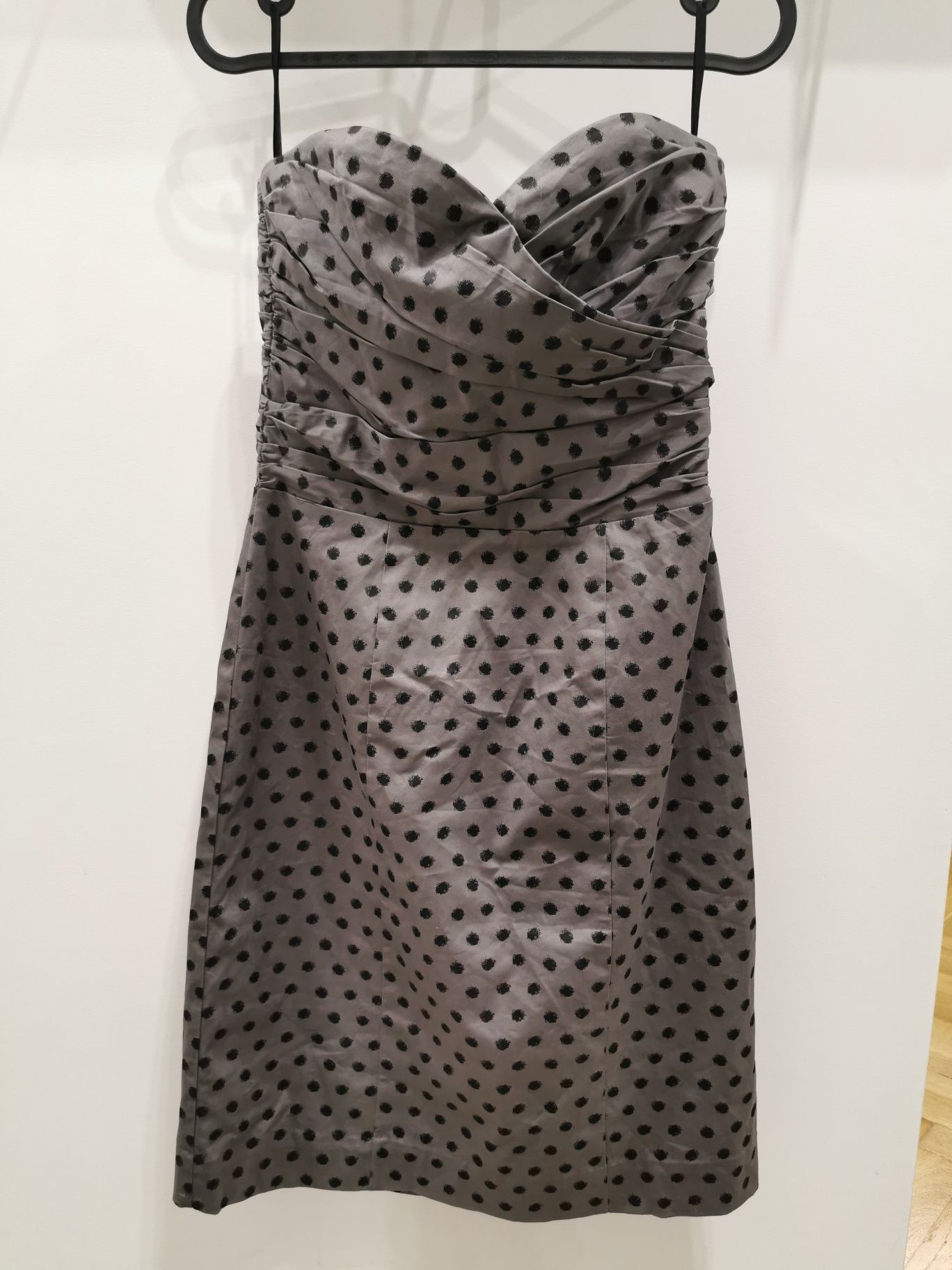 Szara sukienka groszki gorsetowa pinup kropki bodycon bal drapowana 36
