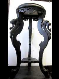 antiga floreira - mesa asiática esculpida em madeira e mármore-dragões