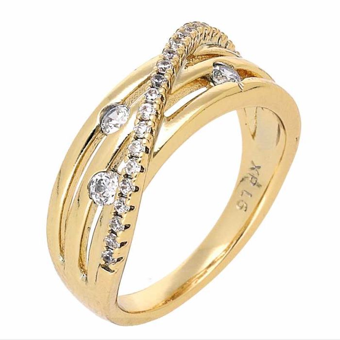 Pierścionek złoty z BRYLANCIKAMI stal chirurgiczna 6/16mm CUDO SM42