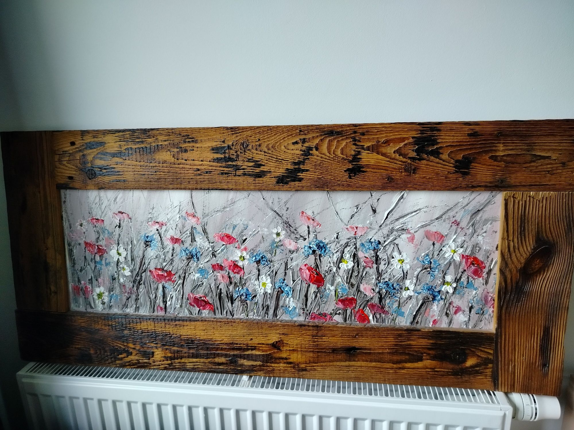 Obraz olejny w ramie w dewnie z recyklingu 100 letnie kłody 110/50