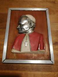 obraz prl płaskożeźba papież metal malowany