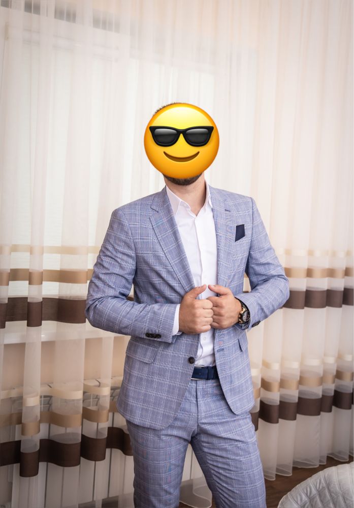 Костюм весільний блакитний / Свадебный костюм в клетку, голубой L-XL
