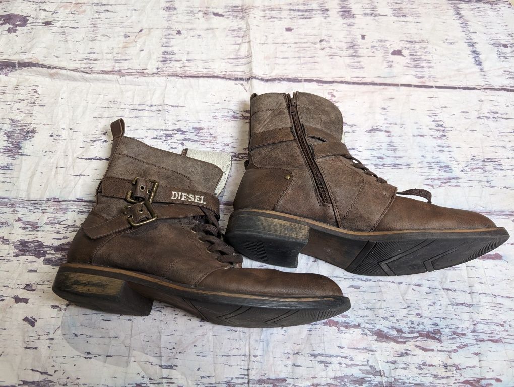 Brązowe Buty skórzane diesel vintage kozaki botki