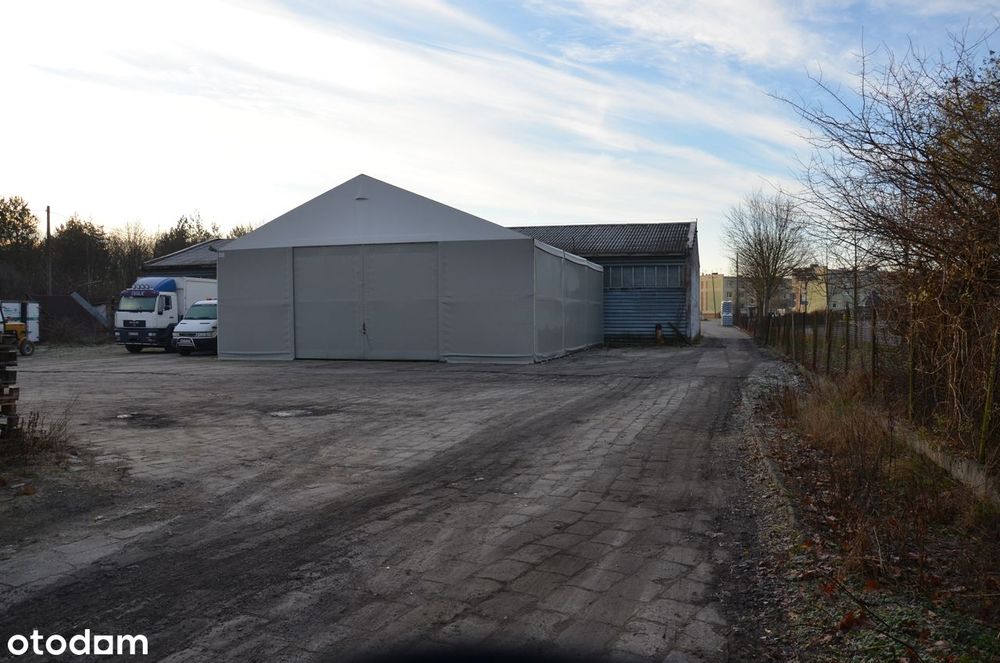Działka przemysłowa utwardzona, hala, magazyn, plac składowy
