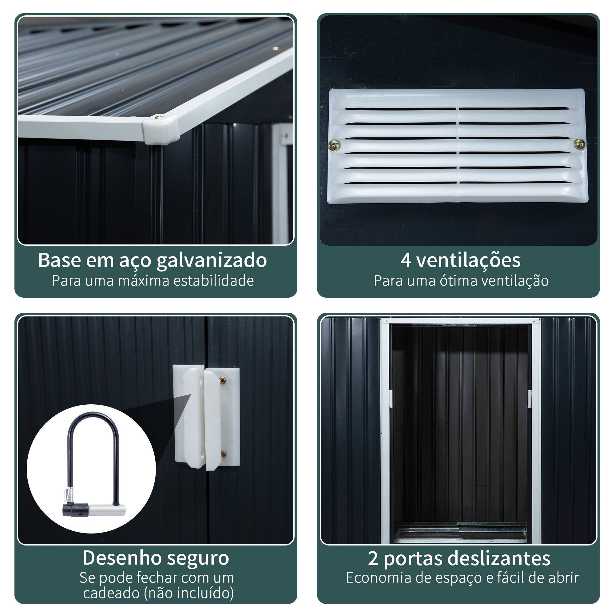 Abrigo de Jardim 213x130x185cmMetálico de Exterior para Armazenamento