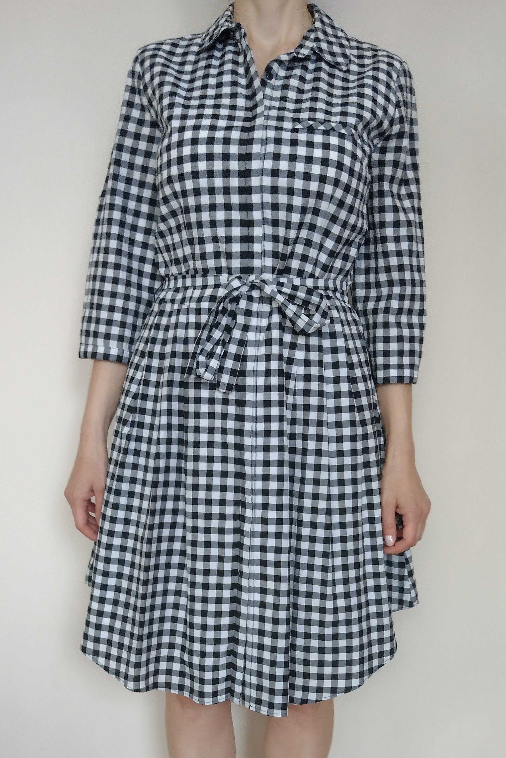 Sukienka szmizjerka kratka w kratkę Vichy, MIDI, lata'50