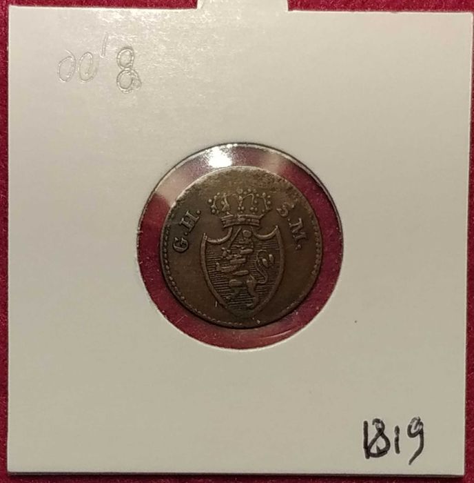 Landgraviate de Hesse-Damstadt - moeda de 1 pfennig 1819 "GHSM"