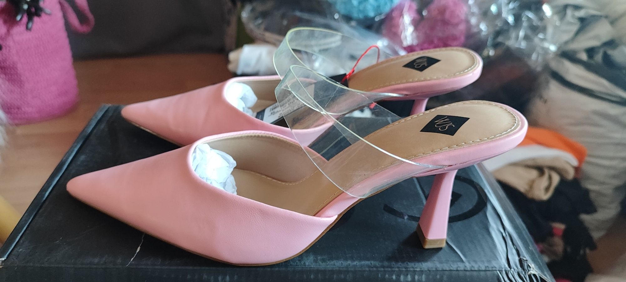Hit Wojas luksusowe ślub komunia klapki róż Pink r. 38 obcas 7cm