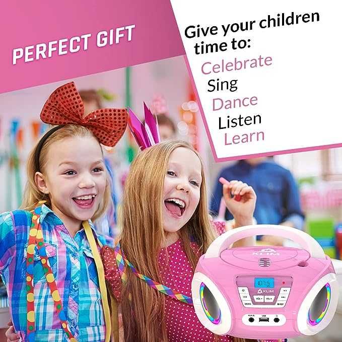 KLIM Candy Kids Odtwarzacz CD dla dzieci radio FM  kolor różowy RGB