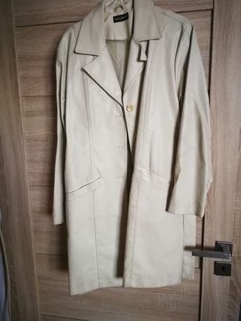 Płaszcz skórzany vintage kremowy rozmiar 38