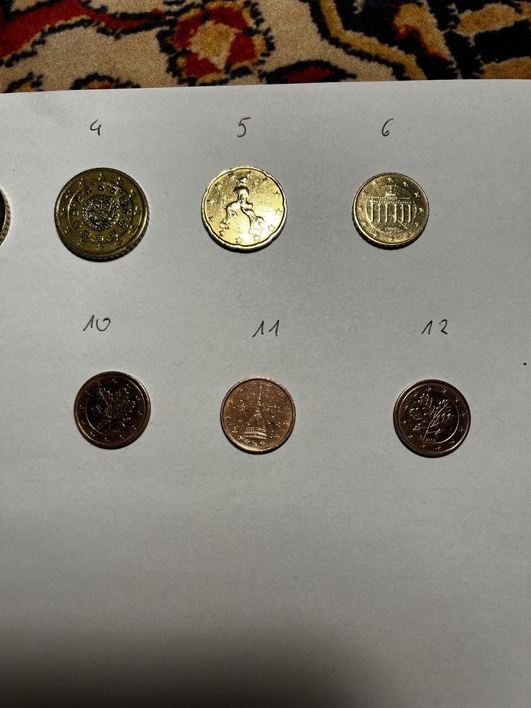 12 monet Euro/Euro Cent z 2002r + 1 moneta 10 Euro Cent z 2000r