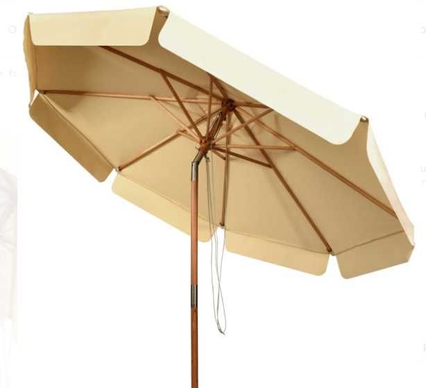 Parasol ogrodowy plażowy 300 cm beżowy UV regulacja drewno BUK
