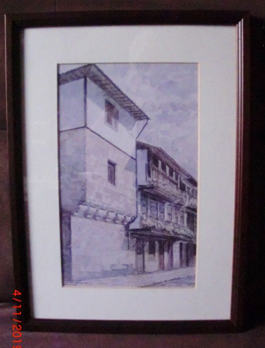 Quadro Serigrafia de F. Coelho Teixeira Praça de São Tiago Guimarães