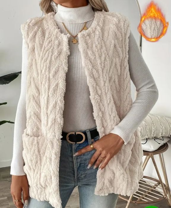 Ciepła kremowa kamizelka z futerka Teddy rom 46