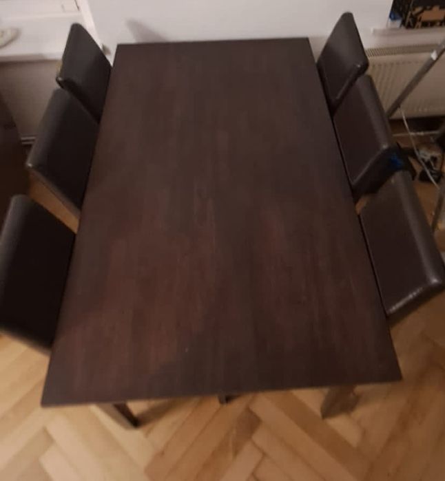 Stół drewniany+6 krzeseł skóra eko.Agata Meble.