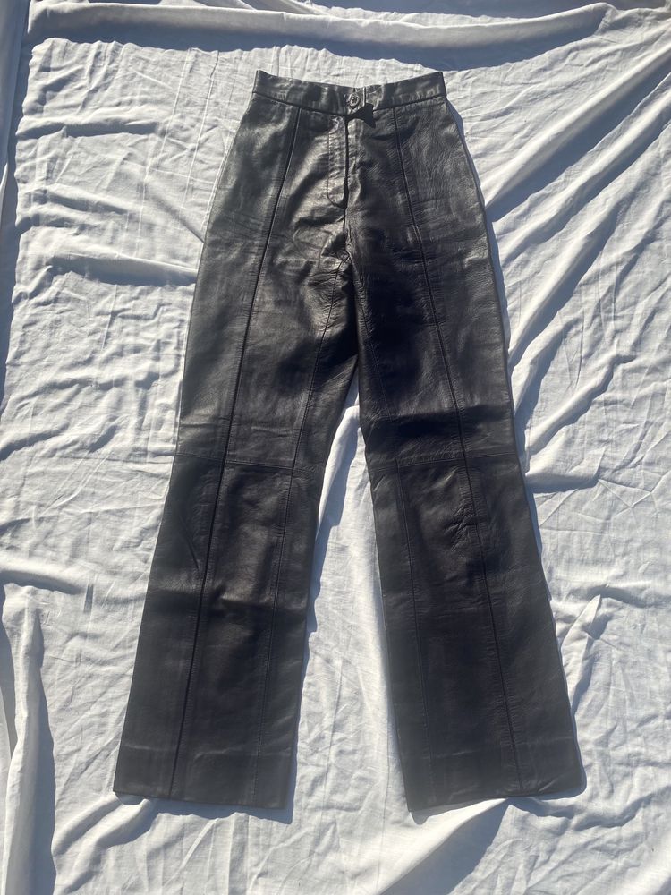 Brązowe ciemne spodnie skórzane skóra leather XXS 32 vintage