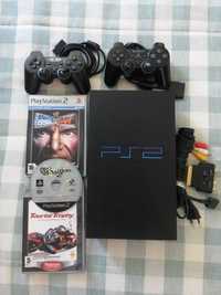 PlayStation 2 avariada - PS2 com comandos, cabos e jogos