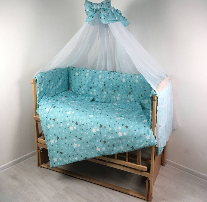 Бортики в ліжечко + балдахін з кріпленням