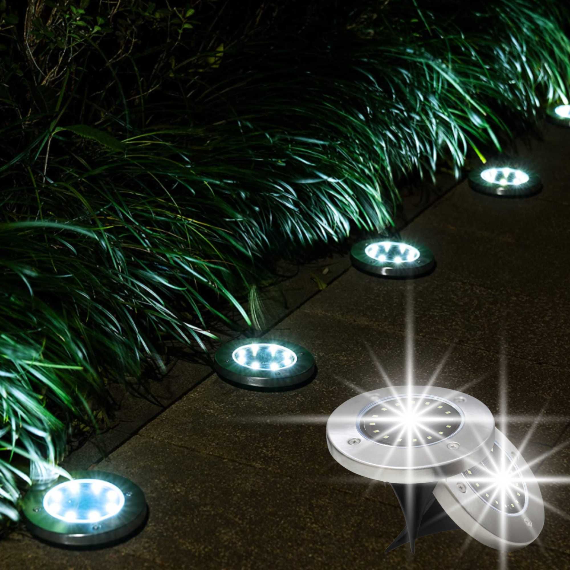 LAMPA LAMPKI OGRODOWE Świecący DYSK 16 LED Solarne Gruntowe - 12 Sztuk