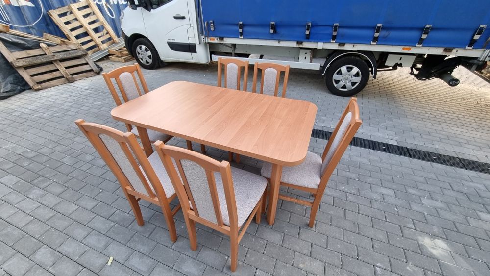 Od ręki, stół 80x140/180 + 6 krzeseł. Olcha + kawa z mlekiem , NOWE