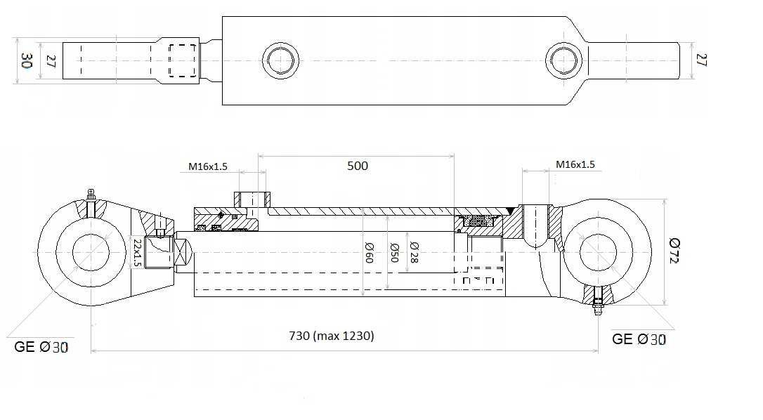 Siłownik hydrauliczny Cylinder dwustronnego działania CJ2F 50/28/500