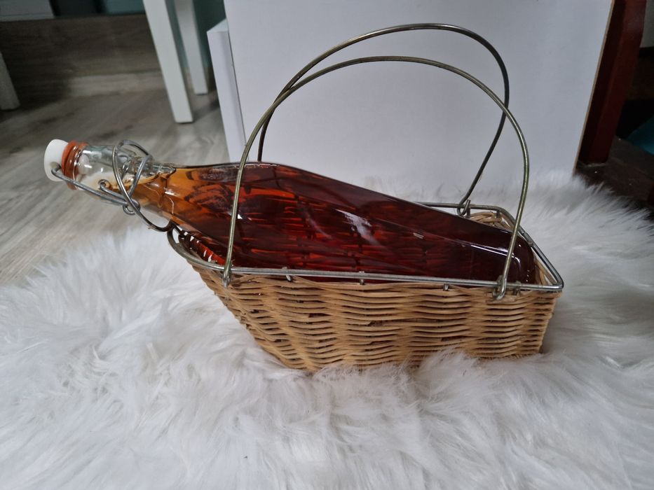 Pleciony wiklinowy kosz na butelkę wino Vintage uchwyt stojak