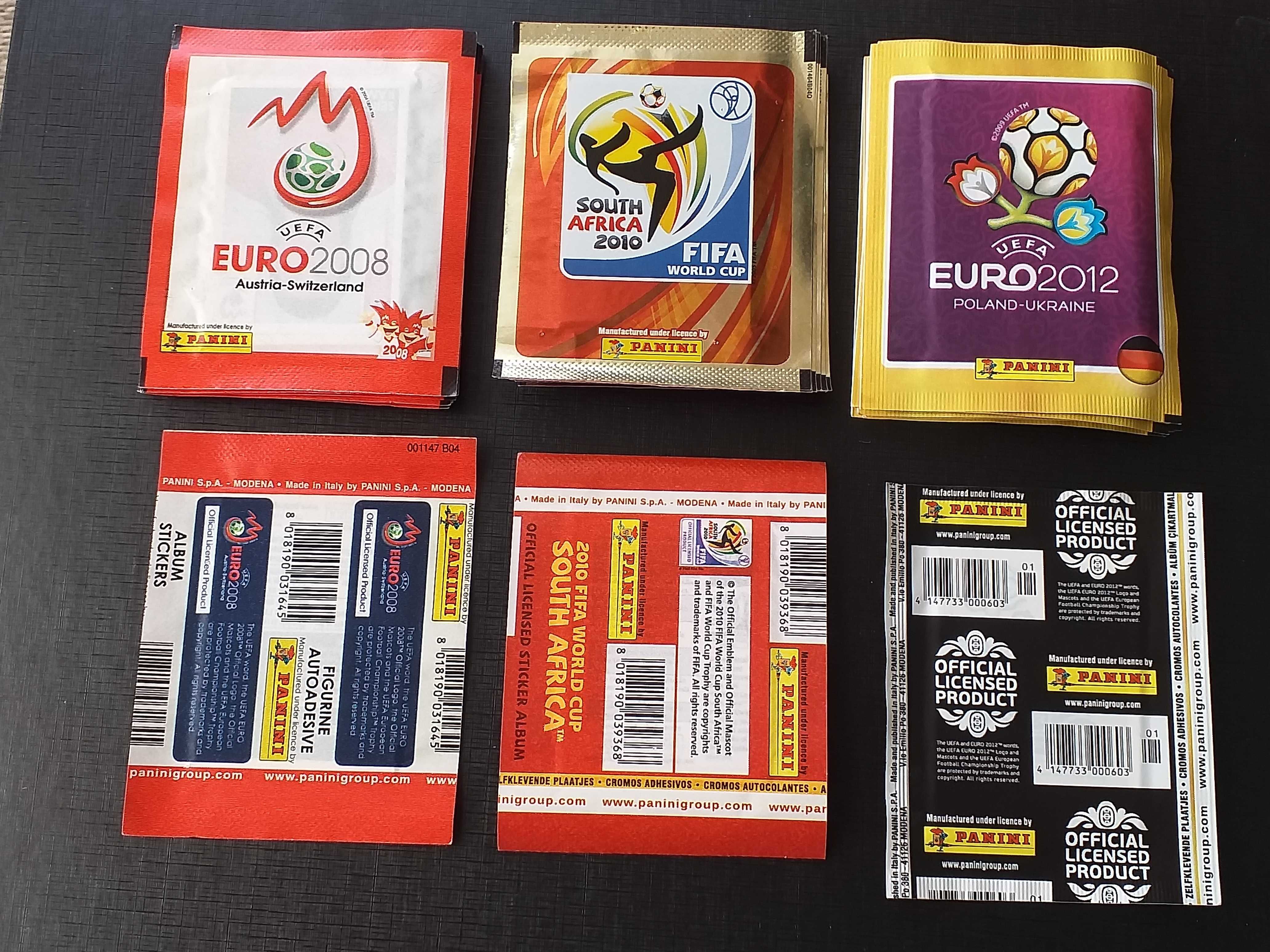 30 saquetas Panini - 10x2008 Euro - 10x2010 Mundial - 10x2012 Euro