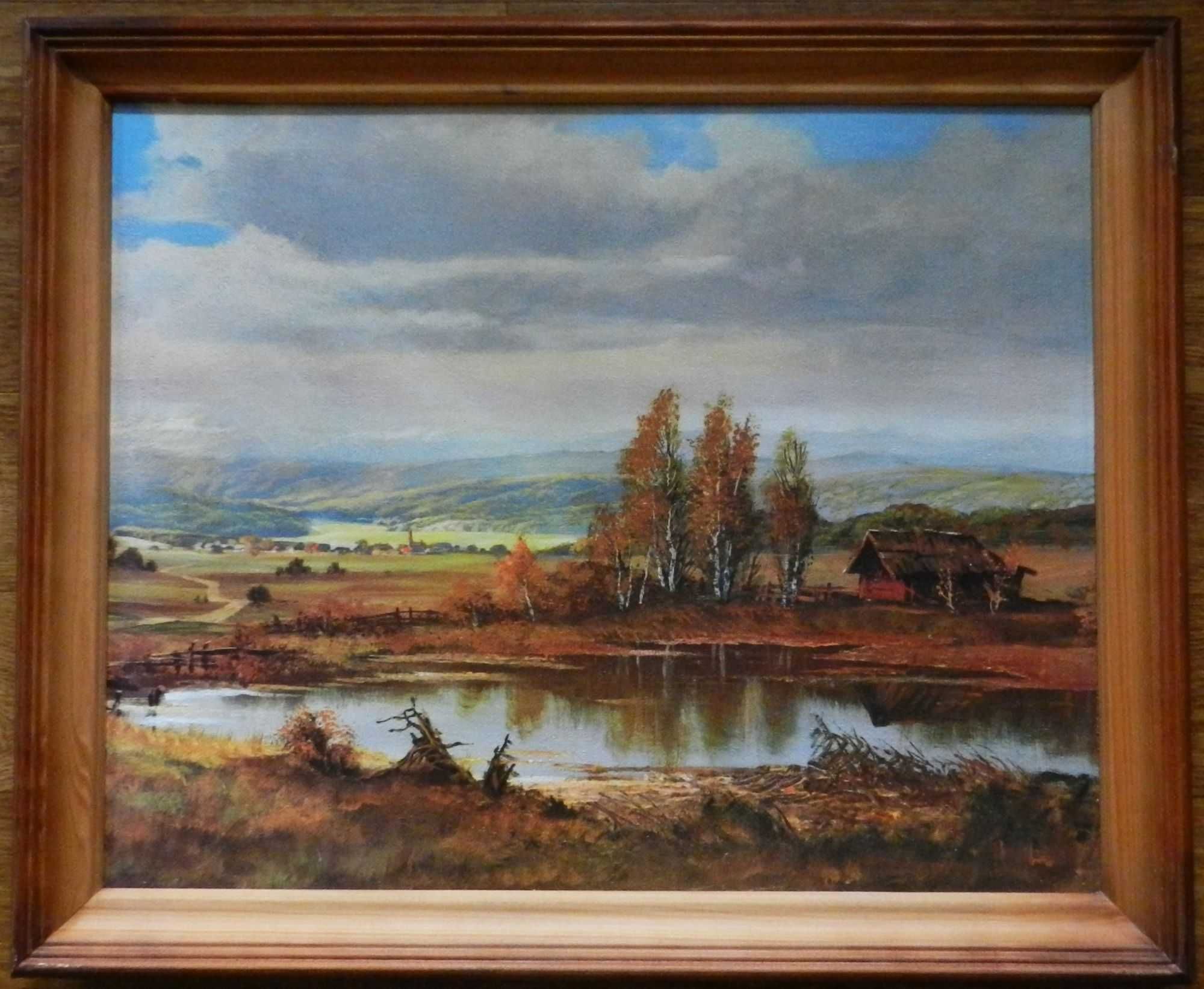 Nowy foto obraz w drewnianej ramie, widok jesienny krajobraz 56x46 cm