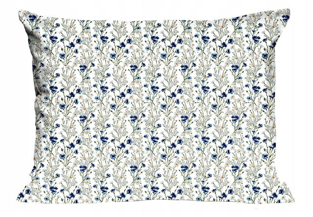 Poszewka 50x60 biała łąka niebieskie kwiatki rumianki Classic