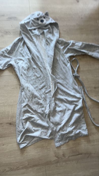 Szary bawełniany szlafrok za dziewczynki 152-158 centymetrów