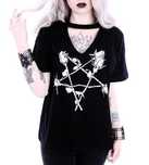 Bluzka RESTYLE goth witch vneck alternative choker killstar dollskill
