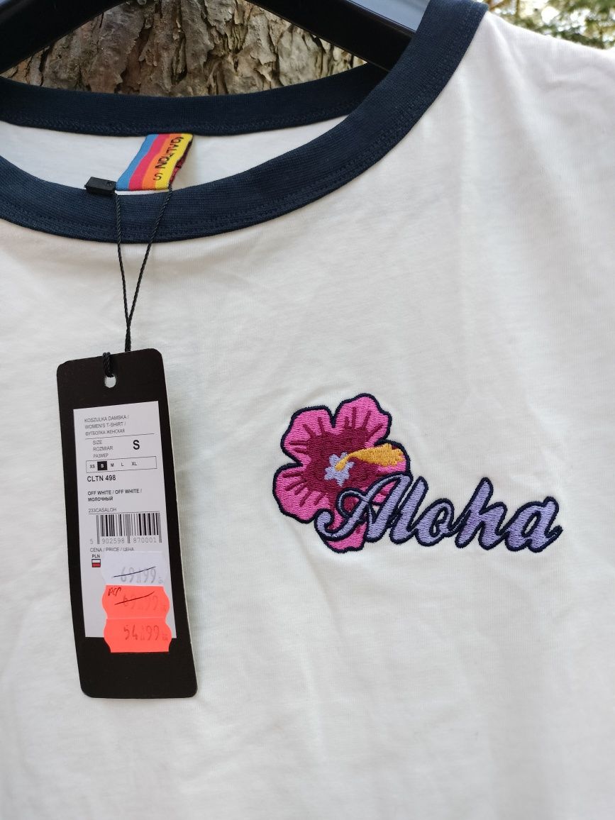 Biała koszulka bluzka t-shirt Aloha lato 36/S Coalition