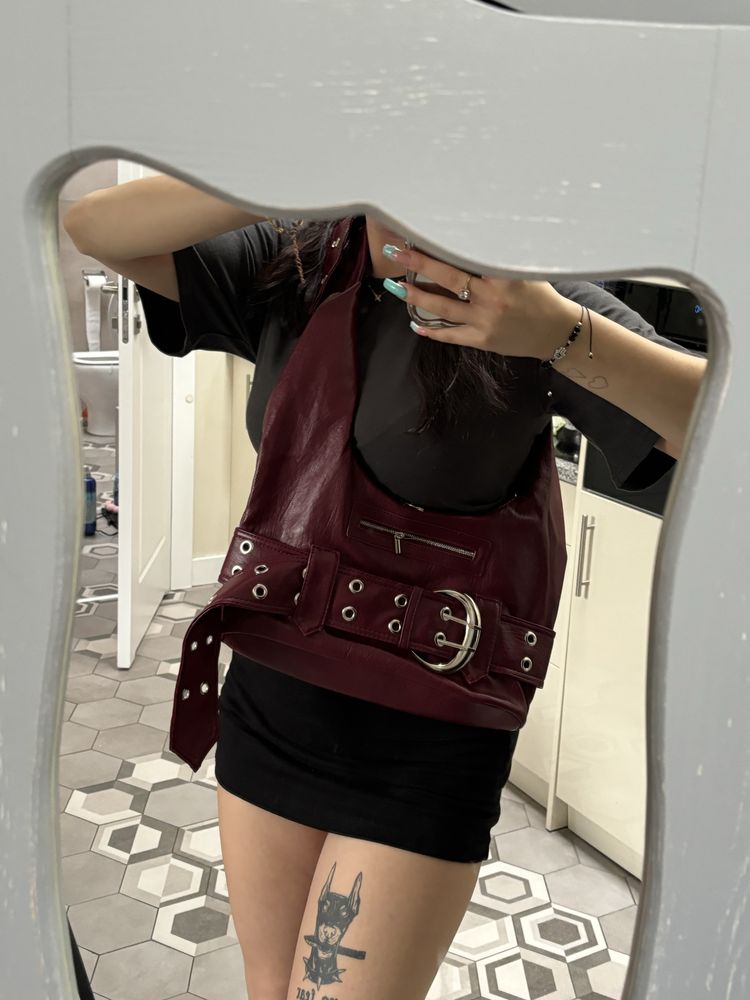 Torebka hobo burgundowa avant garde torebka vintage klamra burgundowa